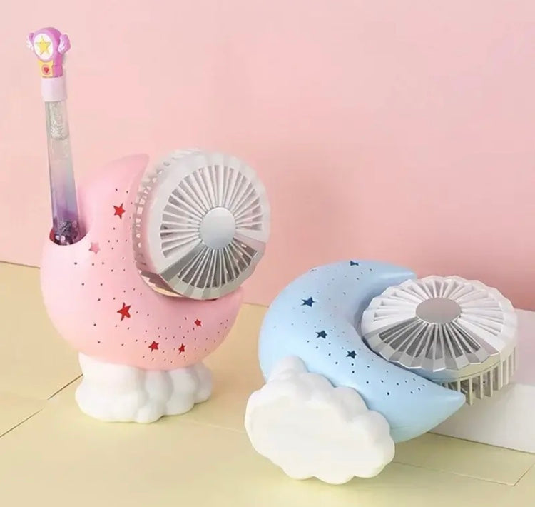 Moon Shaped Mini Fan, USB Rechargeable Desktop Lamp Fan, Adjustable Angle Pen Holder Fan Moon Shaped Mini Fan, USB Rechargeable Desktop Lamp Fan, Adjustable Angle Pen Holder Fan